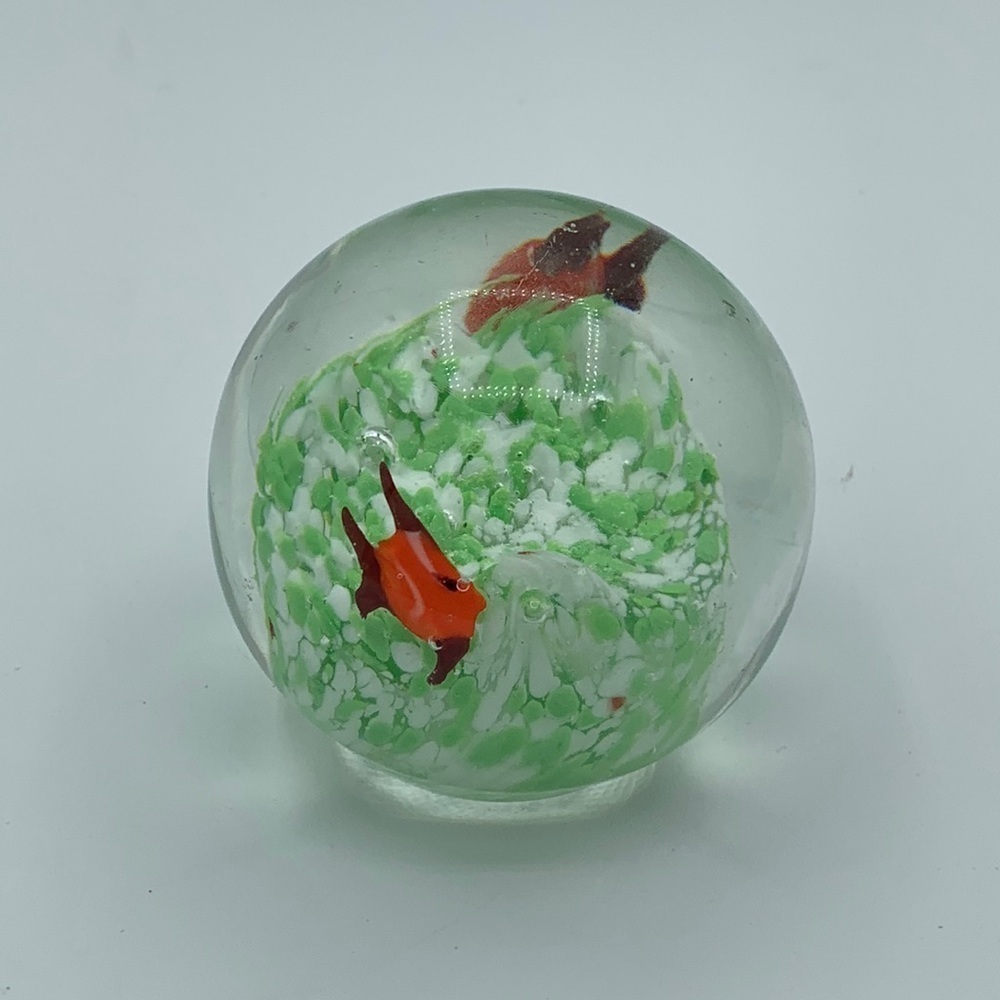 Glass paperweight with fish- aquarium like, hood condition